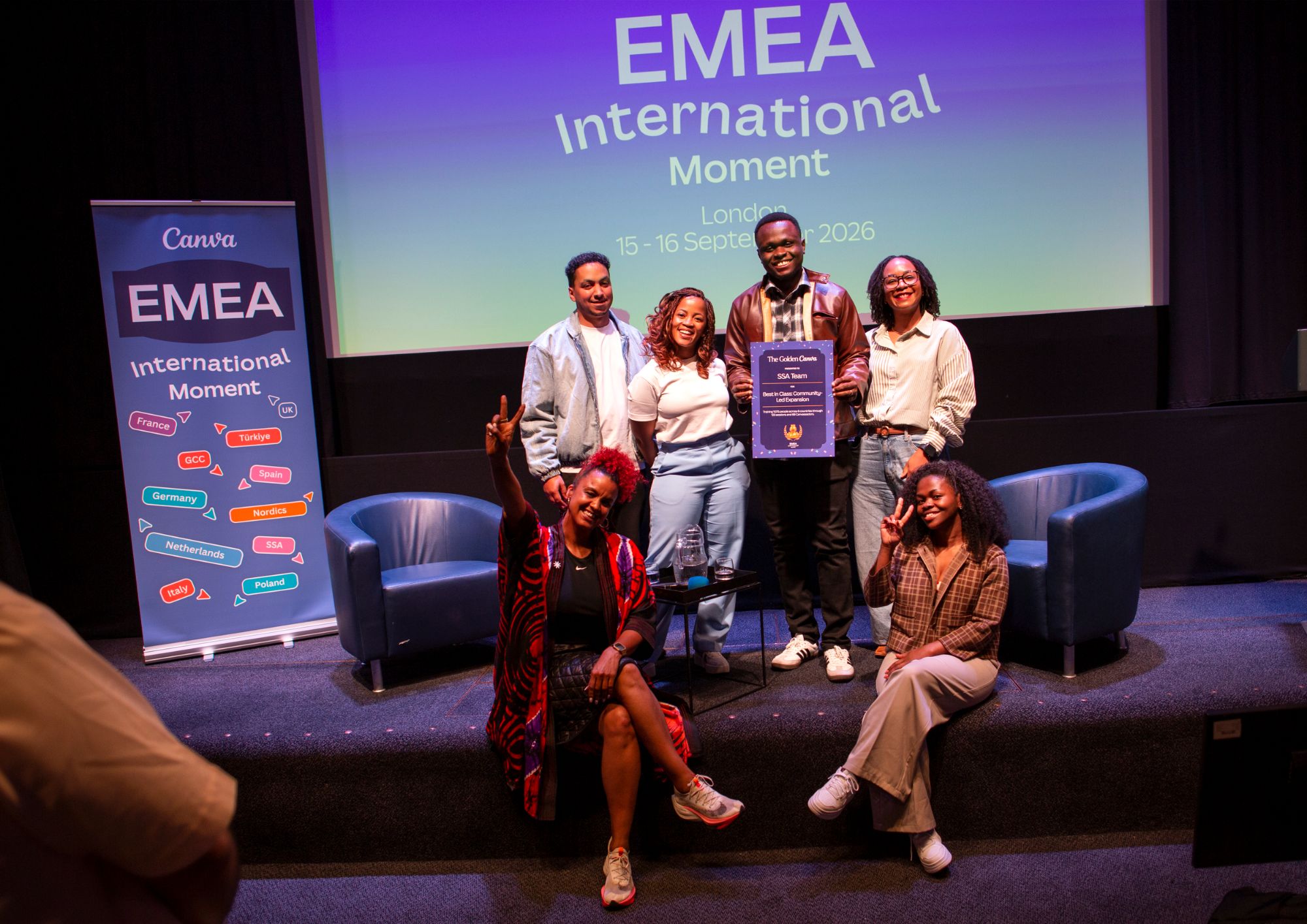 The Sub-Saharan Africa team accepting The Golden Canva award for Best in Class Community-Led Expansion